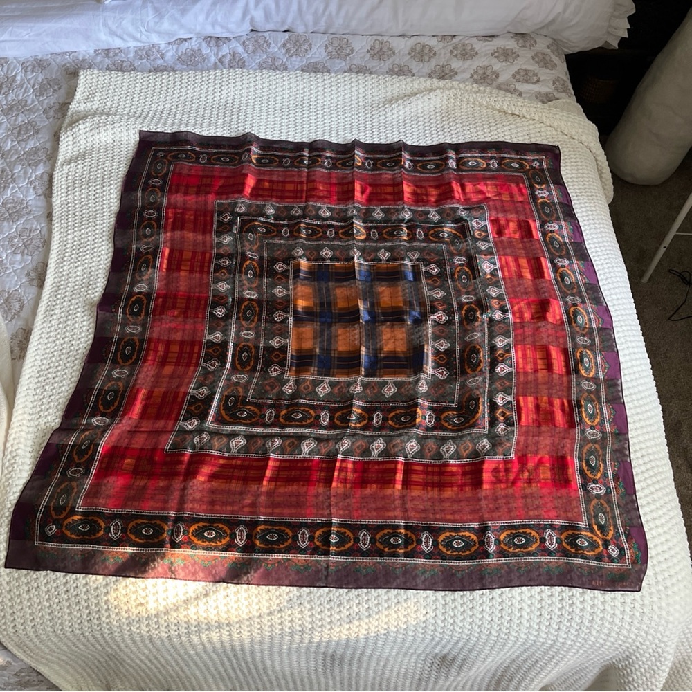 Ellen Tracy Paisley Burgundy  Multicolor Patterned Scarf